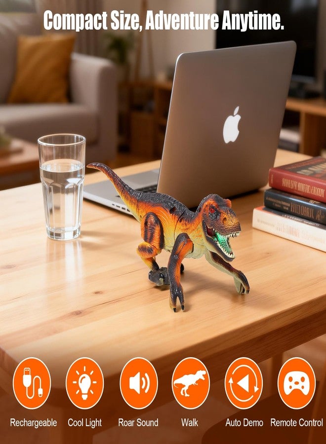 FUNiOi Remote Control Robot Dinosaur Kids Toys Idea for Boys 5-7, 8-10, 8-12 to Play on The Desktop - Cute Small Realistic RC Walking Dinosaurs with Sounds and Lights - Image 2